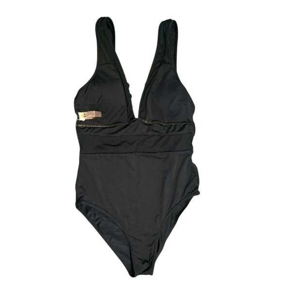 Cupshe One-Piece Swimsuit Black Scalloped V Neck Plunge Mesh Size S Bathing Suit - Picture 5 of 11